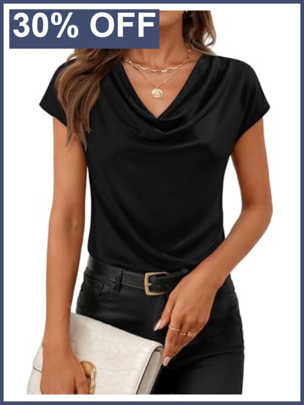 Women's Cowl Neck Short Sleeve Business Casual Blouse